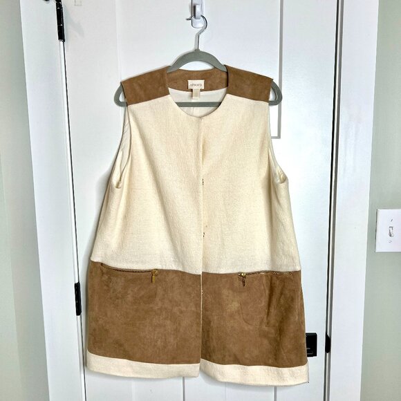 Chico's Women's Cream Textured Wool Long Vest With Snaps Faux Suede Panel XL - Picture 4 of 8